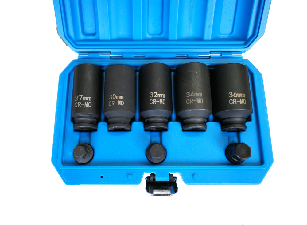 Cr-Mo 1/2" Dr. Bi-Hex 12PT 85mmL Deep Impact Socket & Hex Allen Bits 8pc Set for Hub Nut