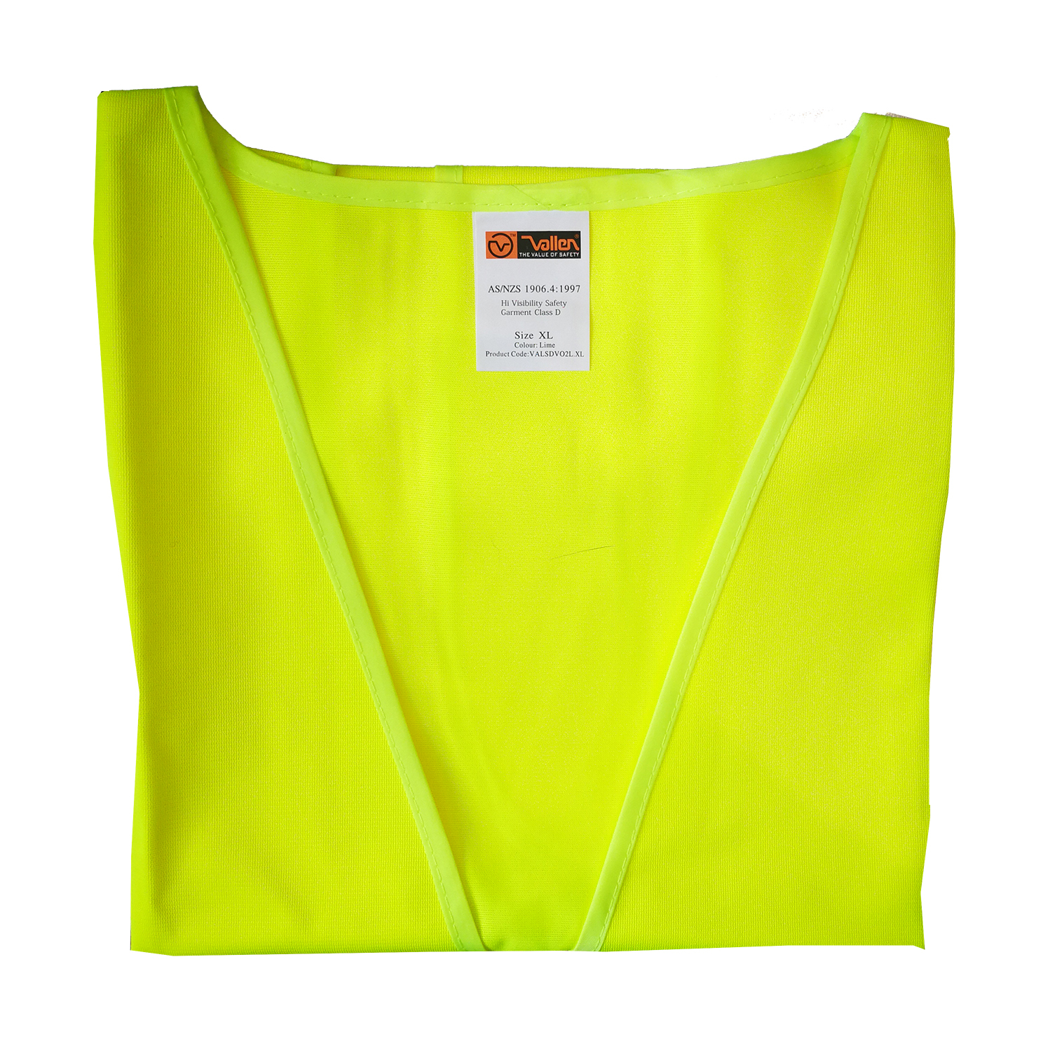 Vallen Hi-Vis Safety Vest Garment Class D Lime AS/NZS Standard L/XL