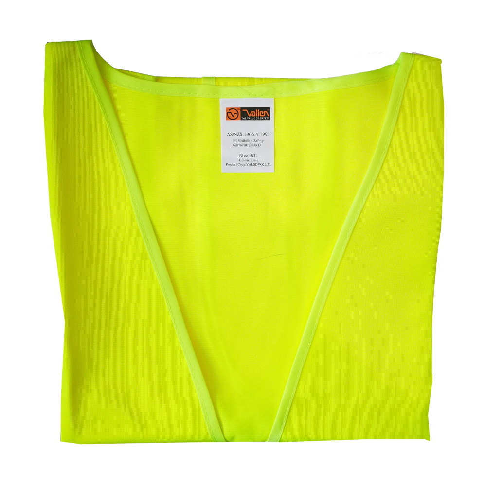 Vallen Hi-Vis Safety Vest Garment Class D Lime AS/NZS Standard L/XL