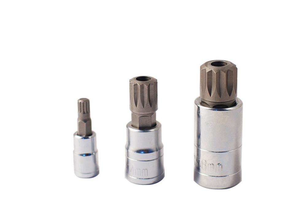 10pc XZN Triple Square Spline Socket Bit: M4,5,6,8,9,10,12, Tamperproof M14,16,18