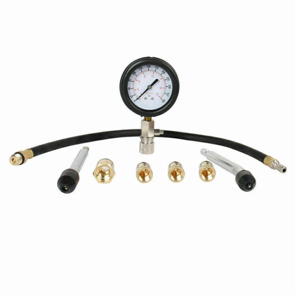 8pc Petrol Engine Compression Test Kit 63mm Gauge 16" Flexible Extension Adapter