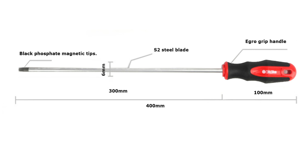 S2 Steel 400mm Extra Long Tamperproof Torx Screwdriver