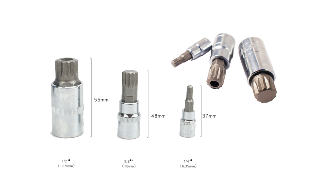 10pc XZN Triple Square Spline Socket Bit: M4,5,6,8,9,10,12, Tamperproof M14,16,18