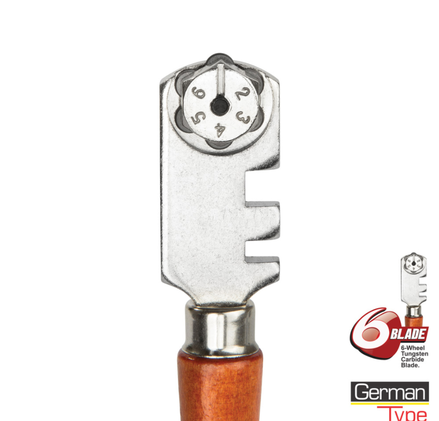 German Type Glass Cutter with 6 Turret Wheel Tungsten Carbide Blade