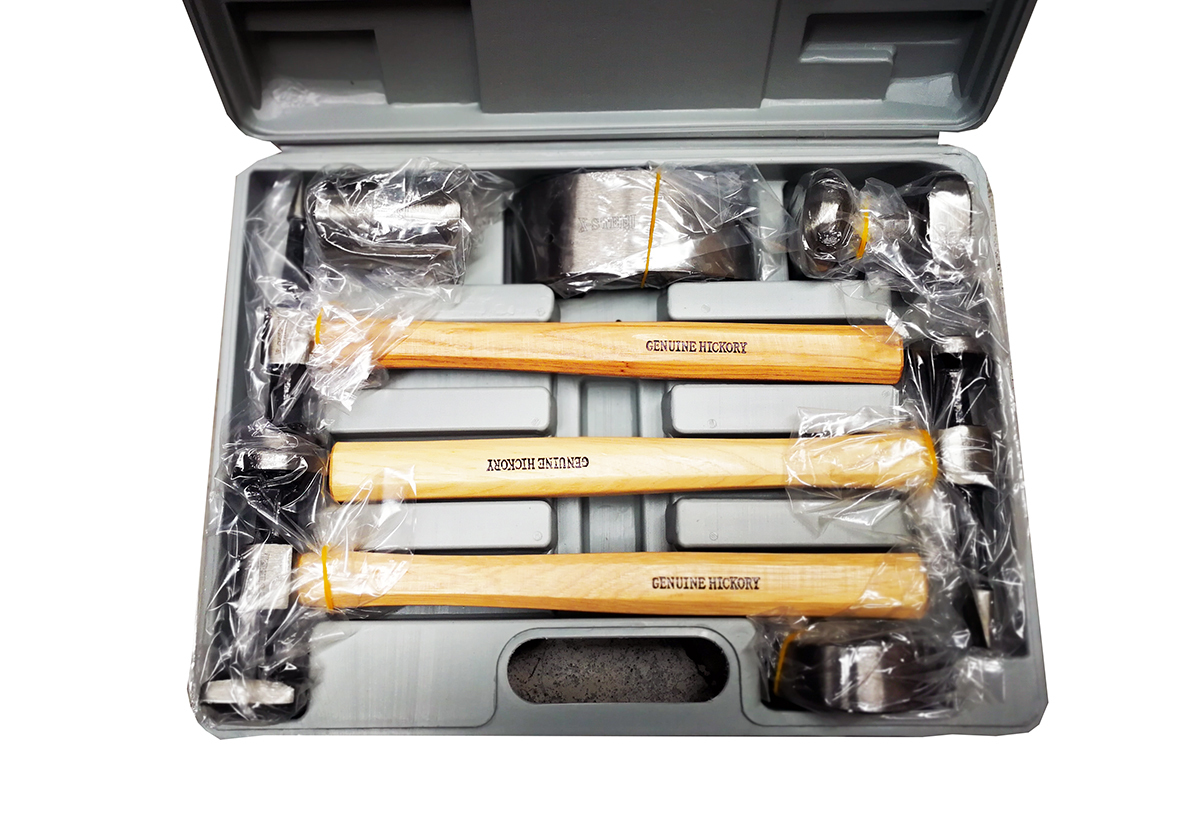 7pc Expert Quality Car Body Dent Repair Kit Dolly Panel Beat Hickory Handle Hammer