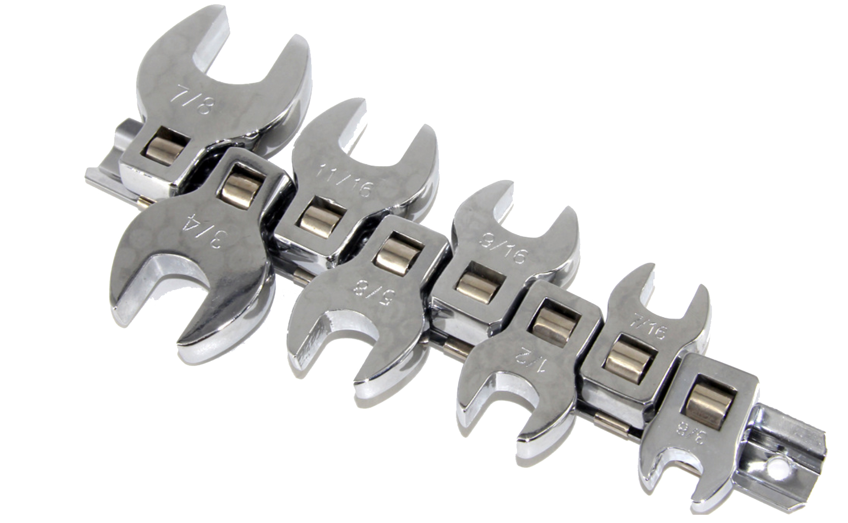 8pc 3/8" Dr Cr-V Flare Nut Crowfoot Wrench with Rail Set Imperial: 3/8"-7/8"