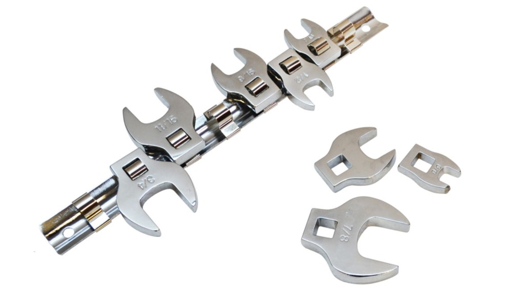 8pc 3/8" Dr Cr-V Flare Nut Crowfoot Wrench with Rail Set Imperial: 3/8"-7/8"