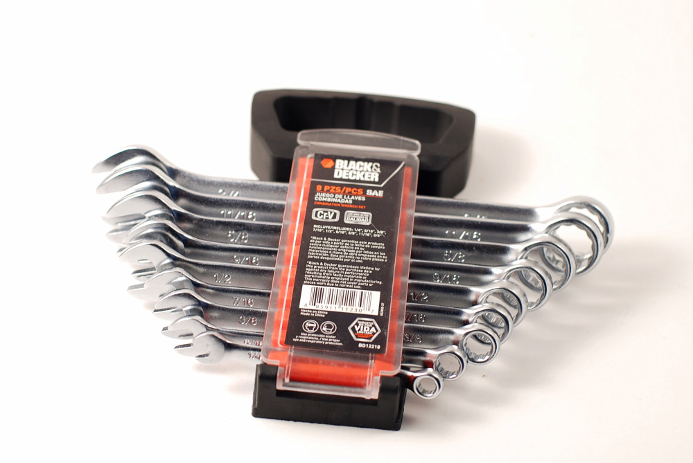 BLACK&DECKER 9pc Combination Open & Ring Spanner Wrench Set: Metric/Imperial SAE