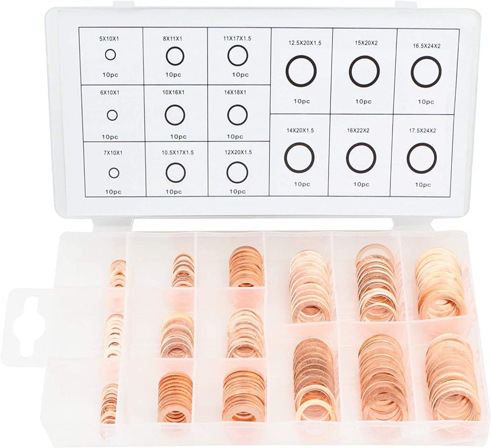 15 sizes 150pc Copper Washer Assortment Seal Ring Kit Sump Plug