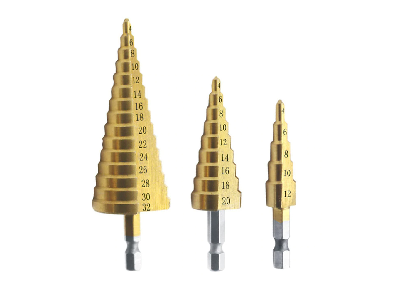 HSS4241 Titanium Coated Step Drill Bits Kit: 4-12mm, 4-20mm,4-32mm Drillbits