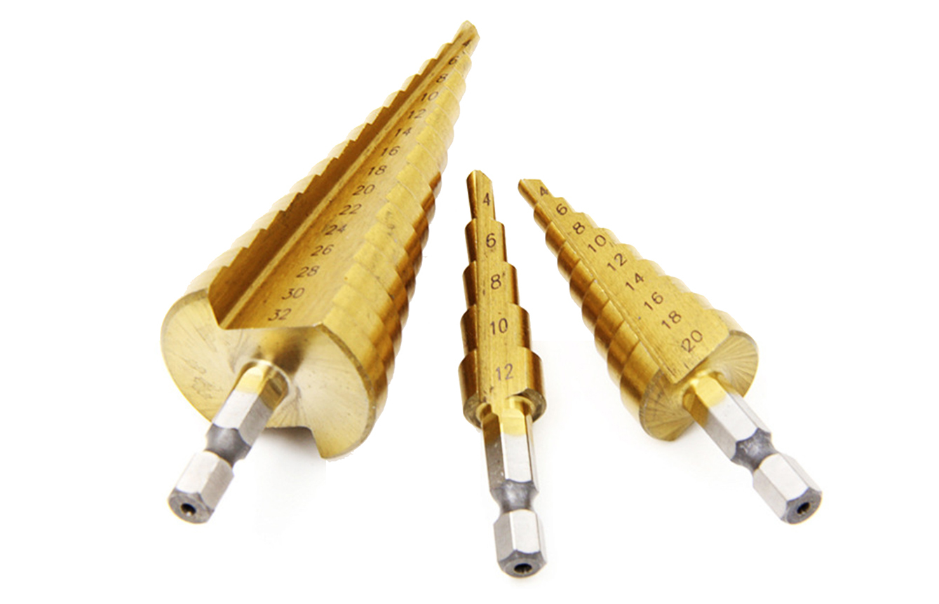 HSS4241 Titanium Coated Step Drill Bits Kit: 4-12mm, 4-20mm,4-32mm Drillbits