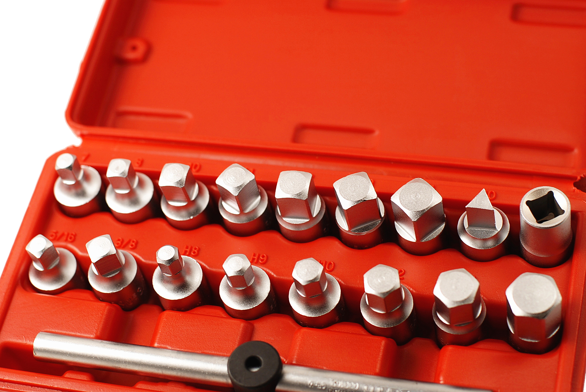 Selta Taiwan 18pc 3/8" Drive Oil Drain Plug Key Set: Hex Square Triangle