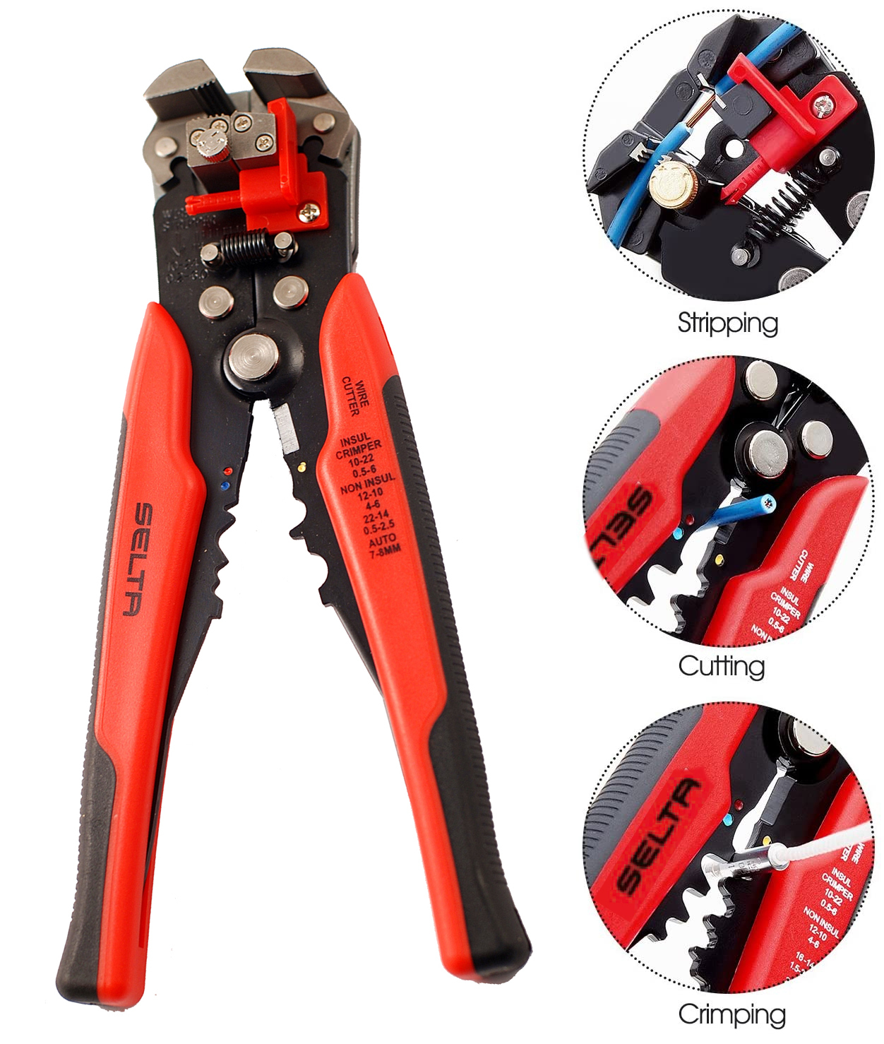 Selta Taiwan 8" 3-in-1 Automatic Wire Stripper Cutter & Crimping Tool Self-Adjusting