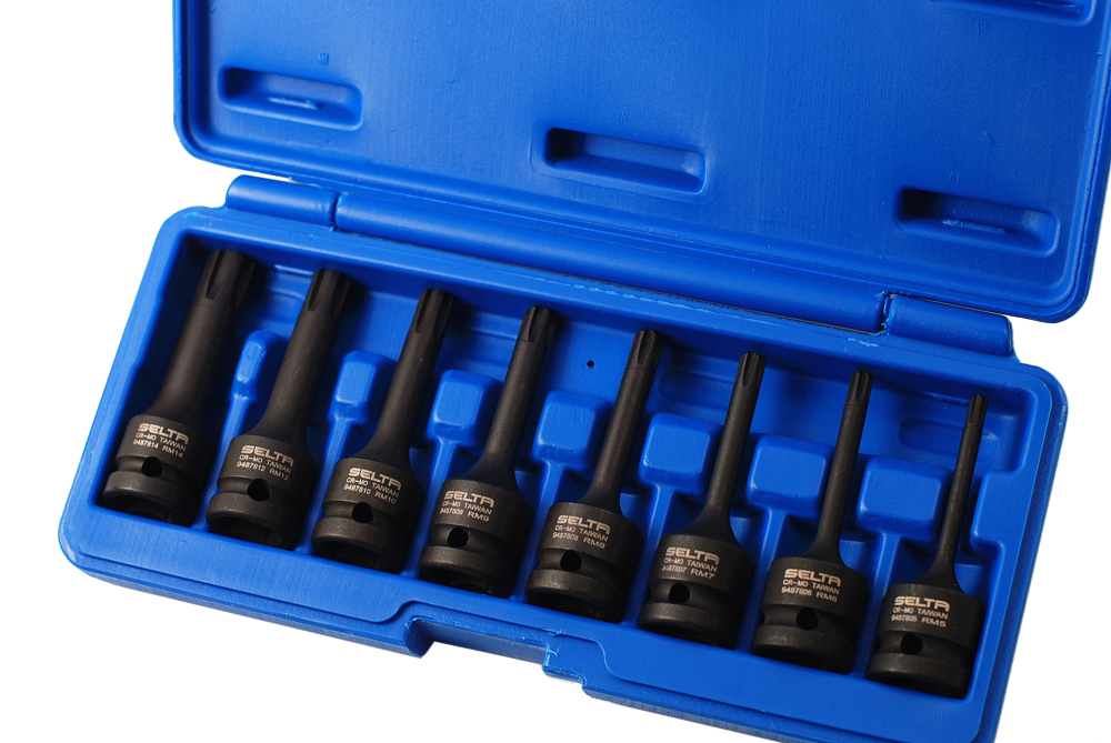 Selta Taiwan 8pc 1/2" Dr. Cr-Mo 78mm Length Impact Ribe Socket Bit Set R5-6-7-8-9-10-12-14