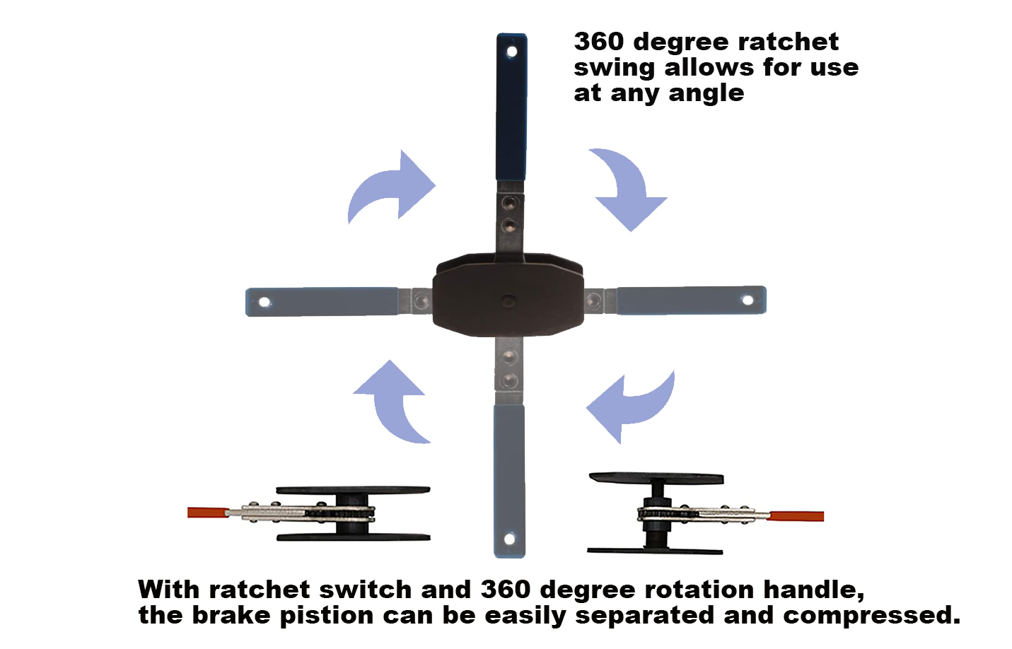 E-CAR Taiwan 4-in-1 Universal Ratchet Brake Piston Spreader on Single Twin & Quad Pistons 360º Move