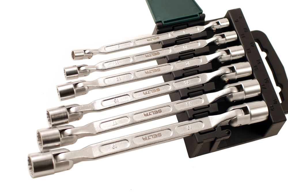 E-CAR Taiwan 8-19mm 6pc Hinged Swivel Flex Double Head Socket Saltus Wrench