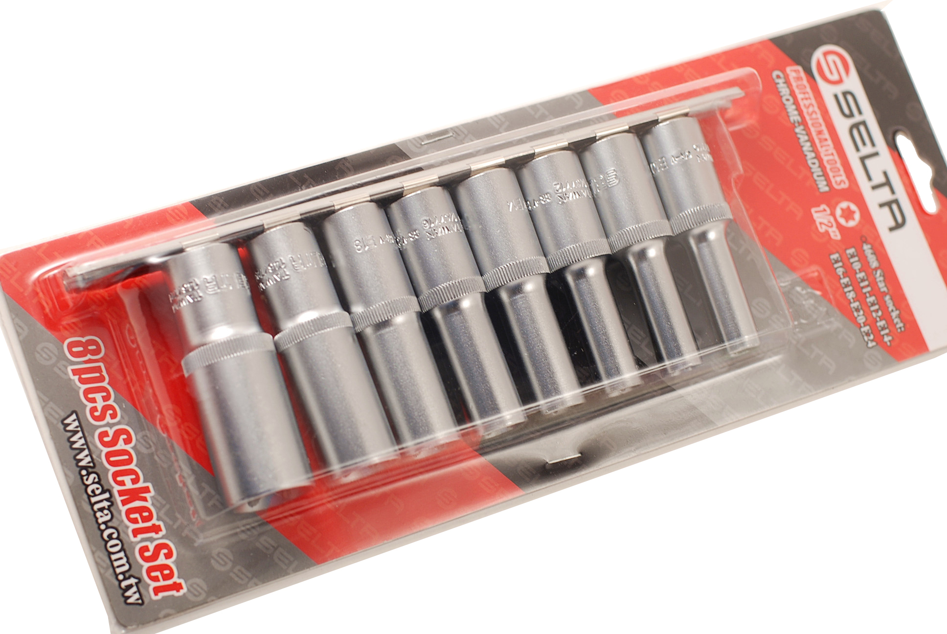 Selta Taiwan 8pc 1/2" Dr Deep E-Star Female Torx Socket E10-11-12-14-16-18-20-24
