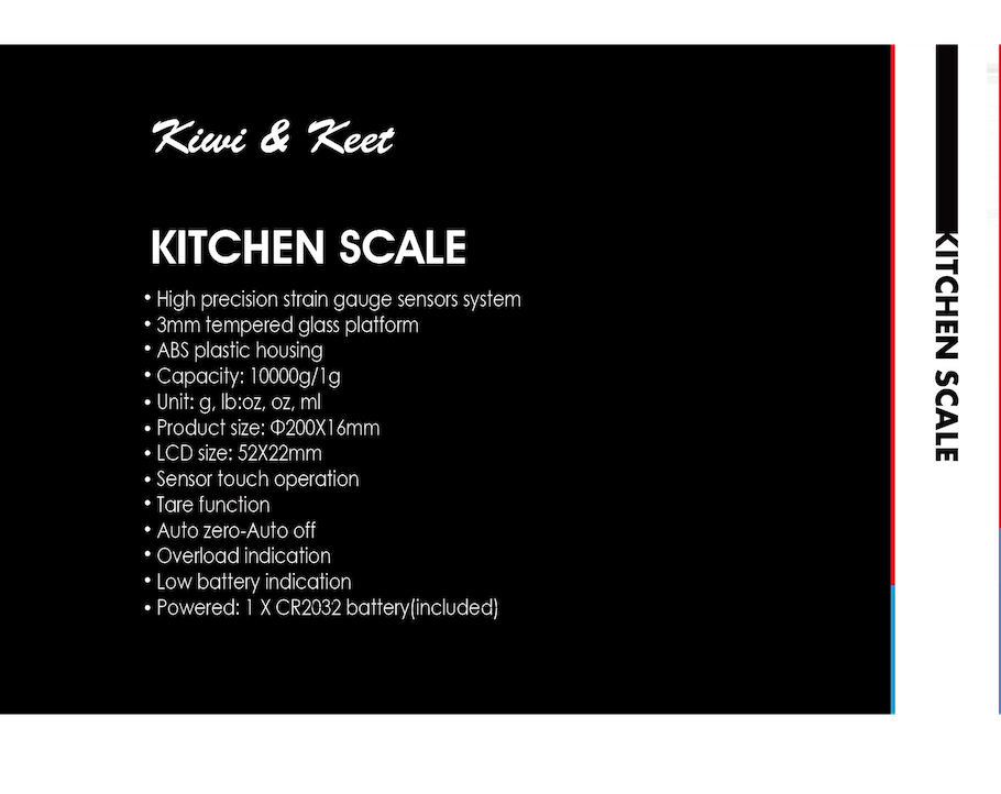 Kiwi & Keet 10KG KITCHEN SCALE - Digital LCD Food Weight Scale Batteries Include