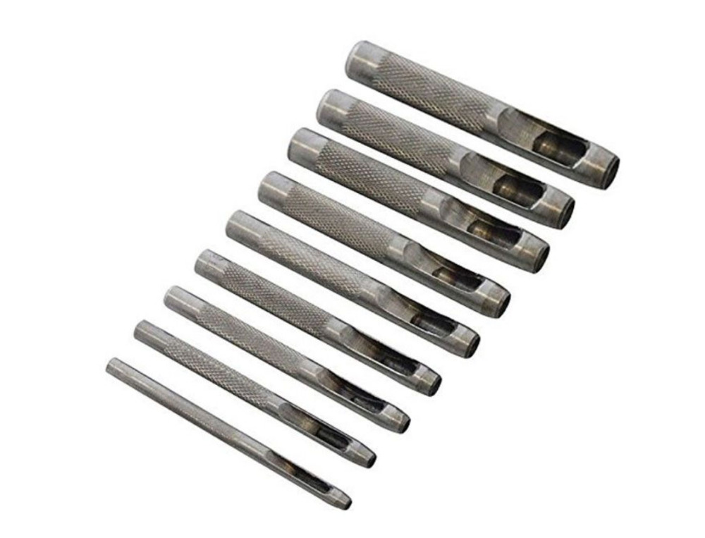 Hollow Steel Belt Hole Punch Leather Gasket Vinyl 9pc Set:2.5,3,4,5,6,7,8,9,10mm