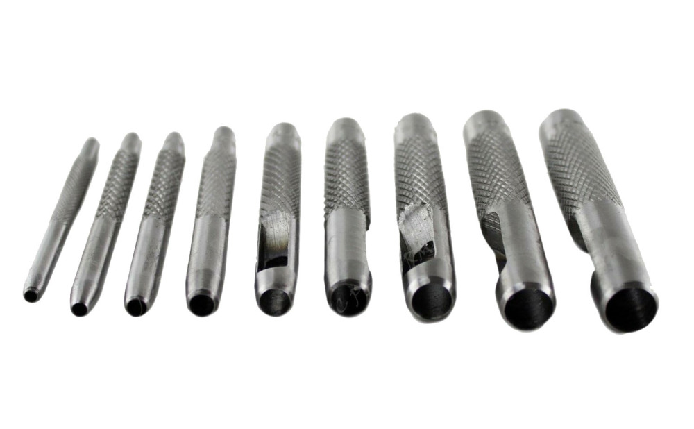 Hollow Steel Belt Hole Punch Leather Gasket Vinyl 9pc Set:2.5,3,4,5,6,7,8,9,10mm