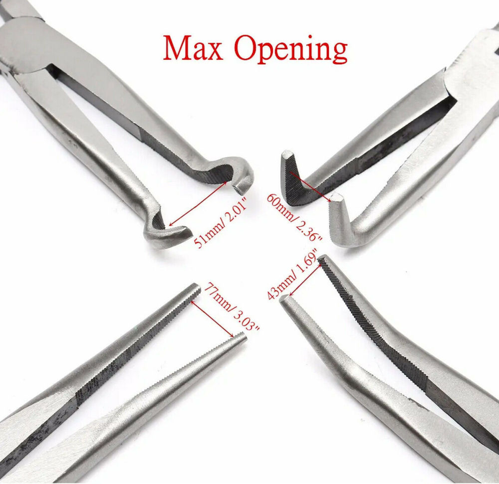 290mm Long Reach Pliers: Straight/Bent 20,45,90°/Hose Spark Plug Remover Ring