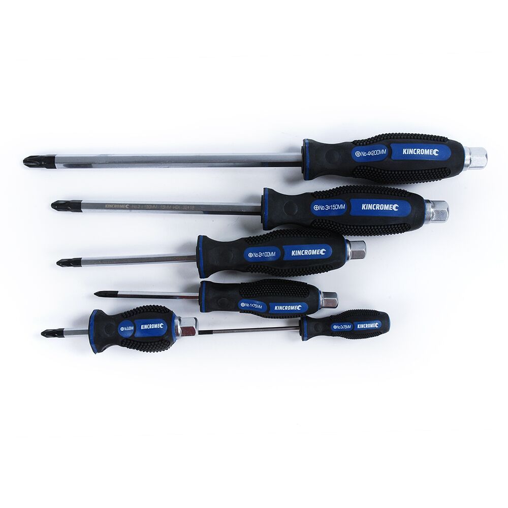 Kincrome S2 Steel 12pc Go-thru Through Tang Hex Shank Hammering Screwdriver Strong Magnetic Tips