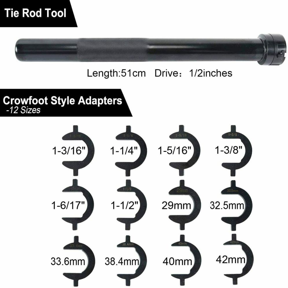 Master Inner Tie 1/2" Dr Rod End Installer Remover Tool Kit Set With 12 Metric & SAE Crows Foot Adaptors