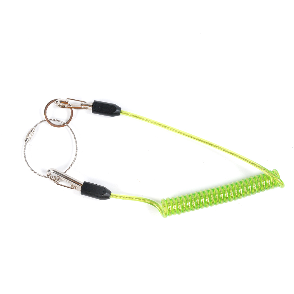 Safety Spiral PU Coil Steel Wire Tool Lanyard With Carabiners, Snap Lock, Chain Ring