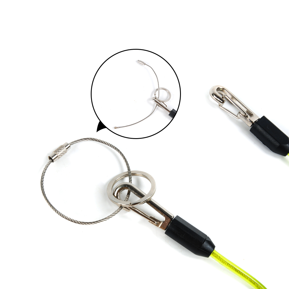 Safety Spiral PU Coil Steel Wire Tool Lanyard With Carabiners, Snap Lock, Chain Ring