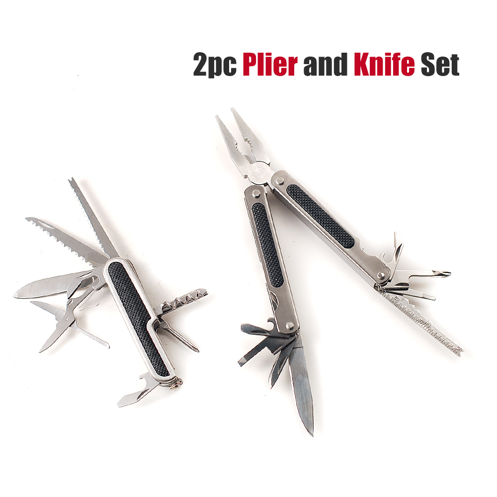 Multi-tool Function and Folding Pocket Knife & Pliers 2pc Set