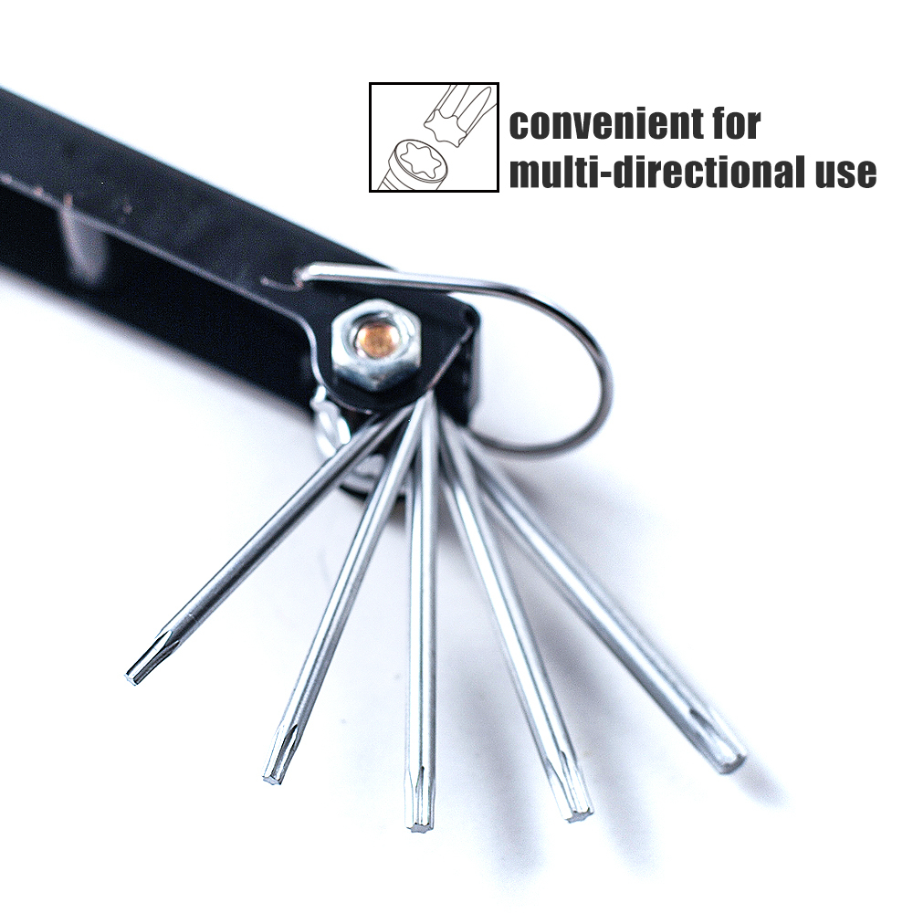 8pc Foldable Star Torx Key Wrench Pocket Size Set T9-10-15-20-25-27-30-40