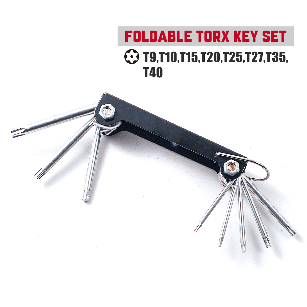 8pc Foldable Star Torx Key Wrench Pocket Size Set T9-10-15-20-25-27-30-40