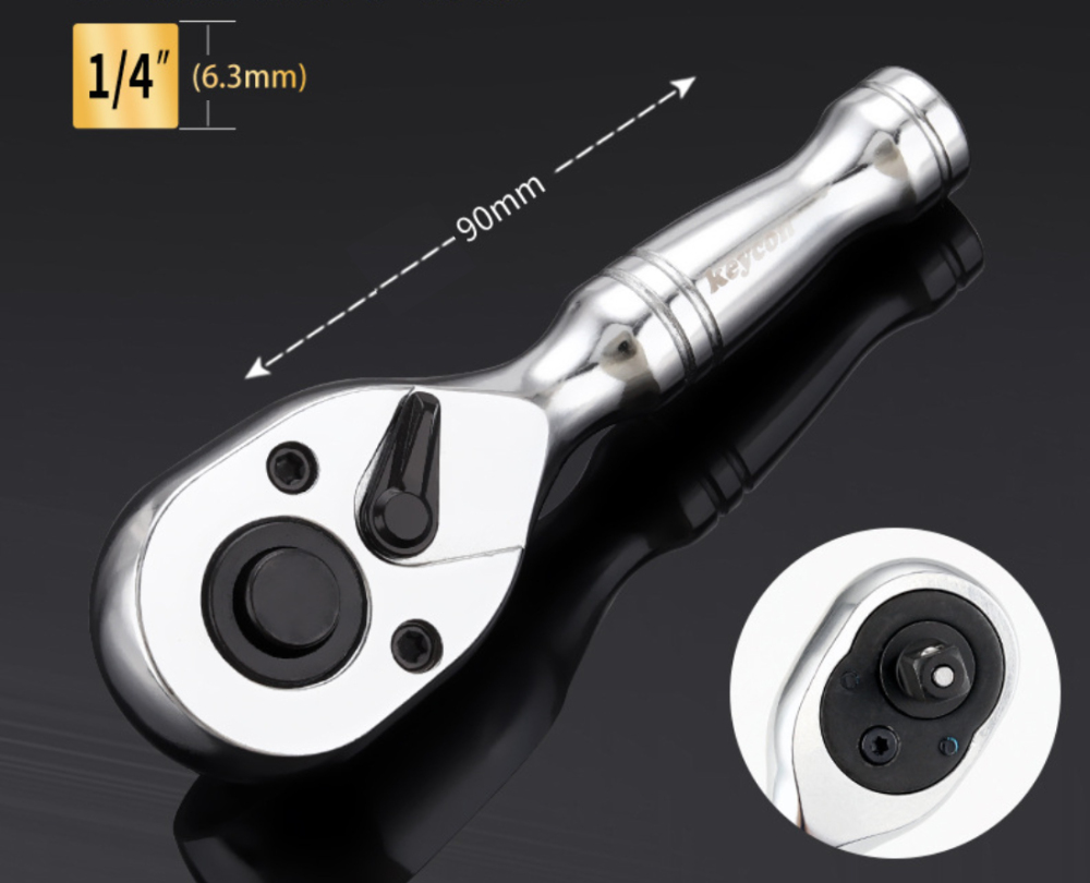 Cr-V 72T Reversible Ratchet Socket Drive Stubby Handle 1/2"-3/8"-1/4" 3pc Set