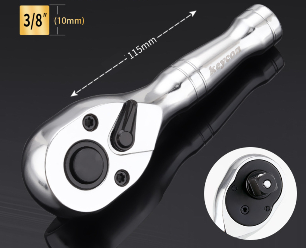 Cr-V 72T Reversible Ratchet Socket Drive Stubby Handle 1/2"-3/8"-1/4" 3pc Set