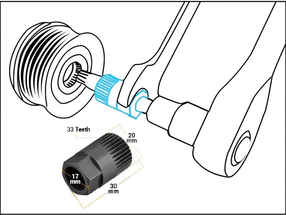 Free Wheeling V-Belt Pulley Center Bolt Alternator Socket Removal Tool for VW AUDI TT A3 EB0030