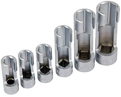 6pc 3/8"&1/2" Dr. Slotted Special Socket Set for Temperature Sensor Remove: 10,11,12,14,17,19mm