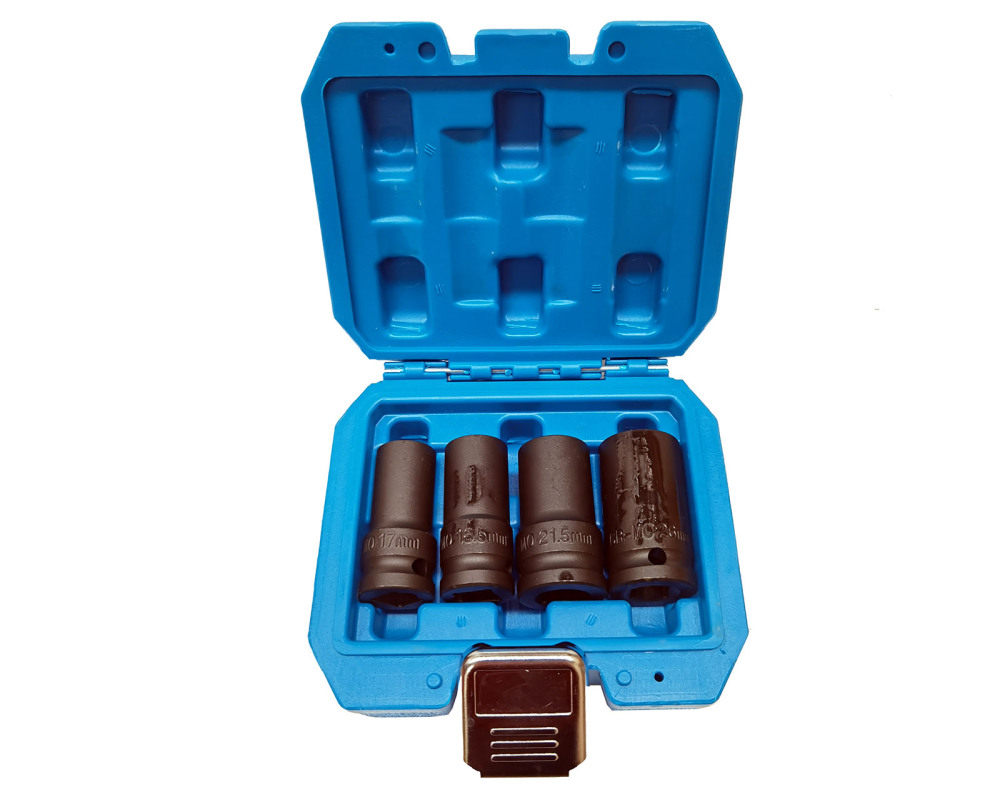 1/2" Dr. 4pc Emergency Locking Wheel Nut / Bolt Remover Set: 17-18.5-21.5-26mm