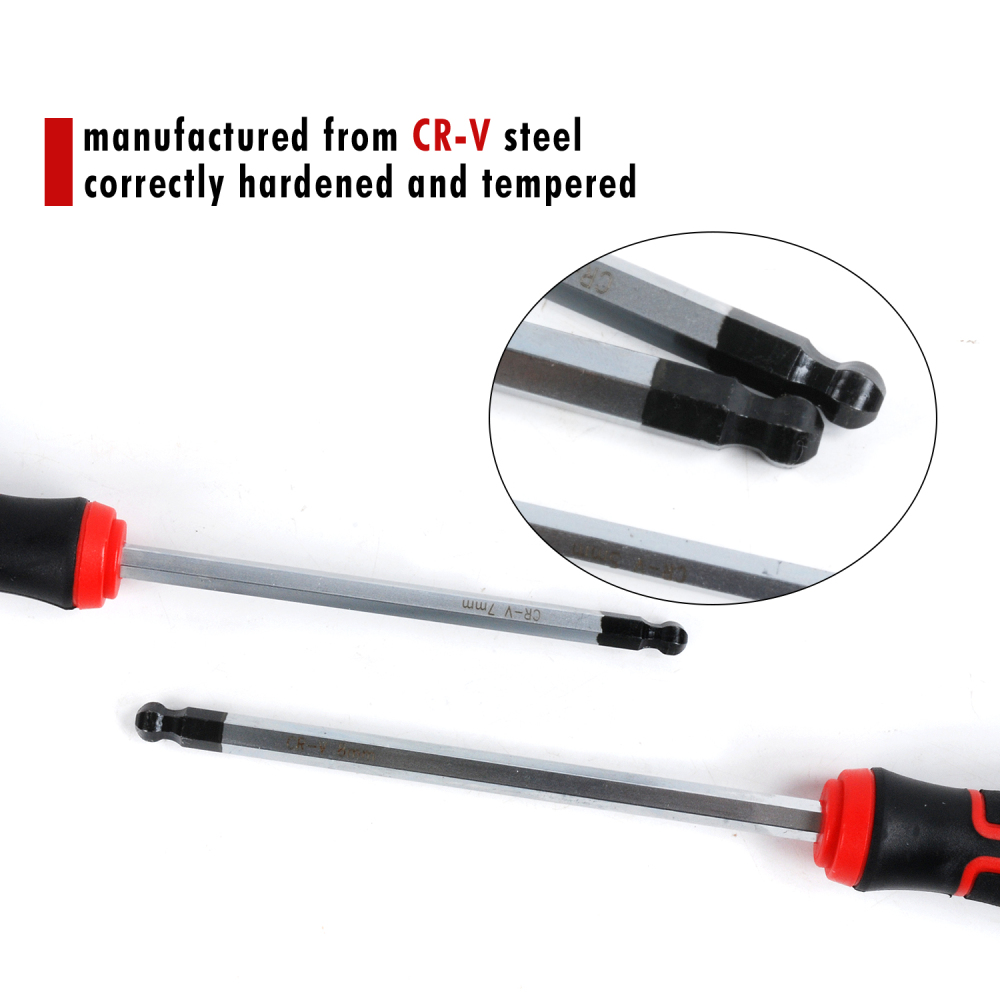 6pc Expert Cr-V Hex Allen Key Wrench Ball End Screwdriver Set: H3,4,5,6,7,8mm