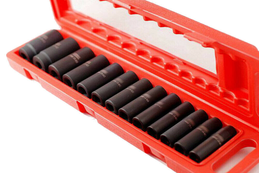 Steel Taiwan 13pc 1/2" Dr. 6PT Cr-Mo 78mmL Deep Impact Socket Set: 10,13,14,15,17,18,19,21...32mm
