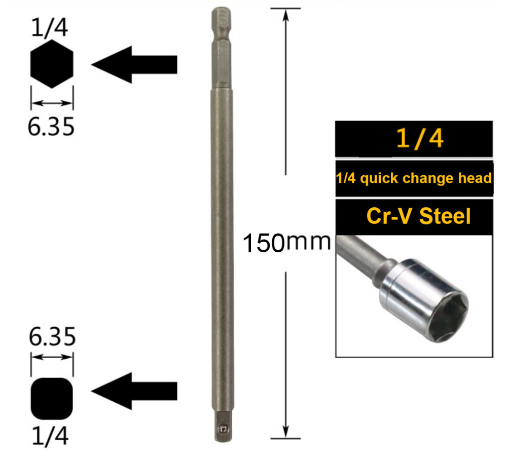 Power Driver Adaptor Extension Bar Drill Bits Socket Holder Adapter Option: 1/4"-3/8"-1/2"-3pc Set