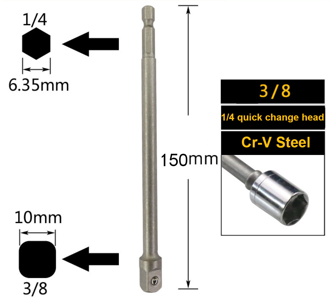 Power Driver Adaptor Extension Bar Drill Bits Socket Holder Adapter Option: 1/4"-3/8"-1/2"-3pc Set