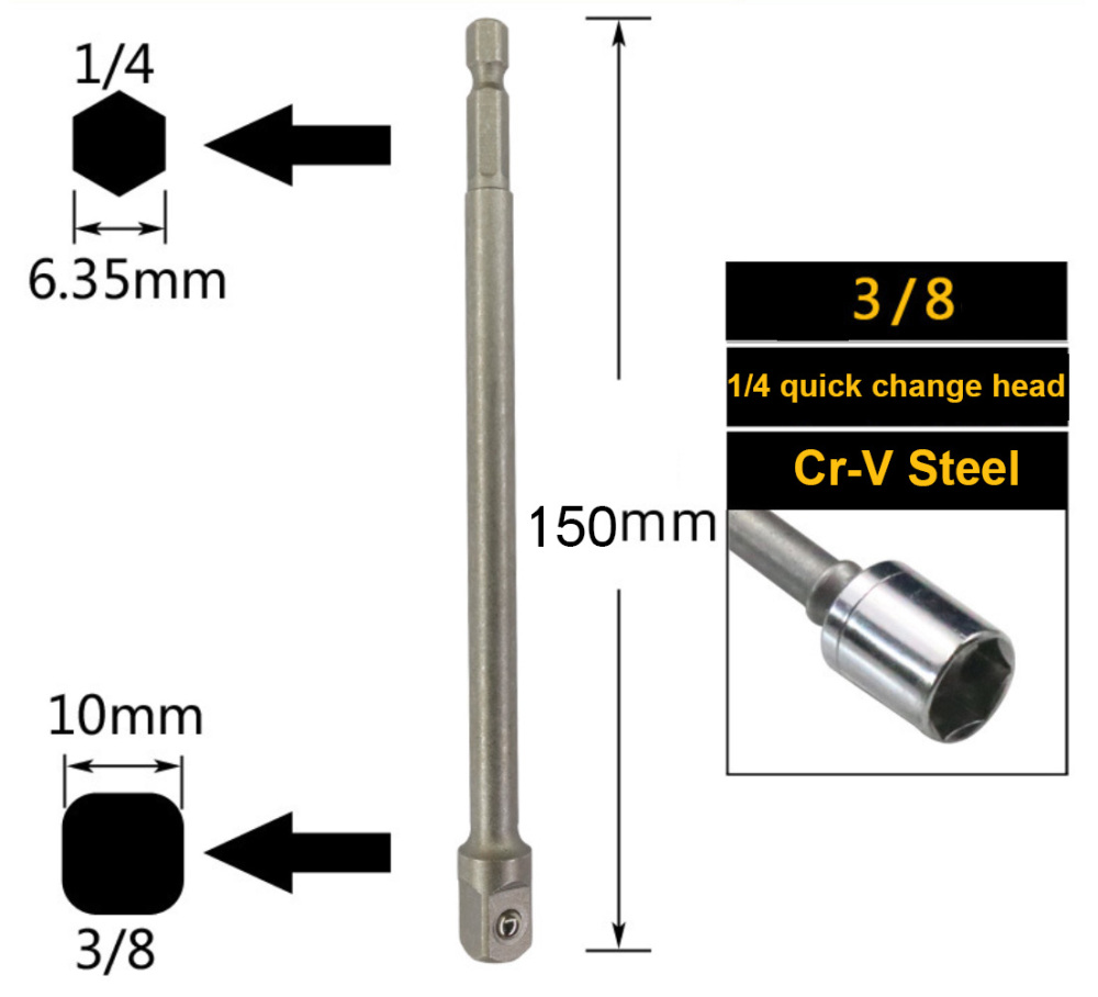 Power Driver Adaptor Extension Bar Drill Bits Socket Holder Adapter Option: 1/4"-3/8"-1/2"-3pc Set