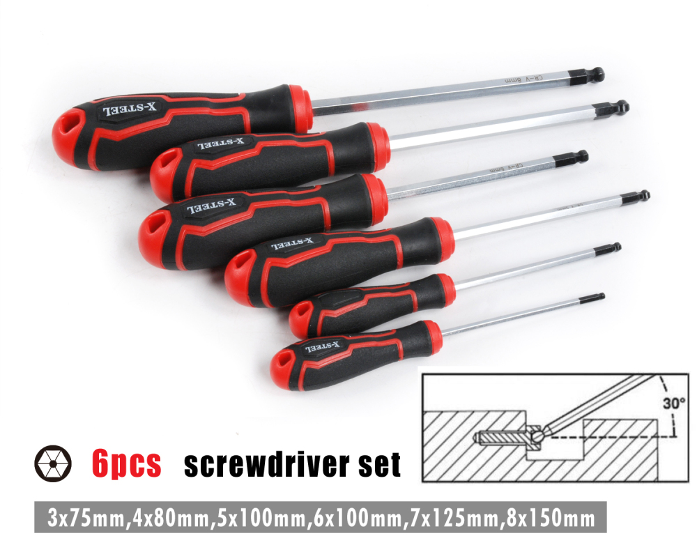 6pc Expert Cr-V Hex Allen Key Wrench Ball End Screwdriver Set: H3,4,5,6,7,8mm