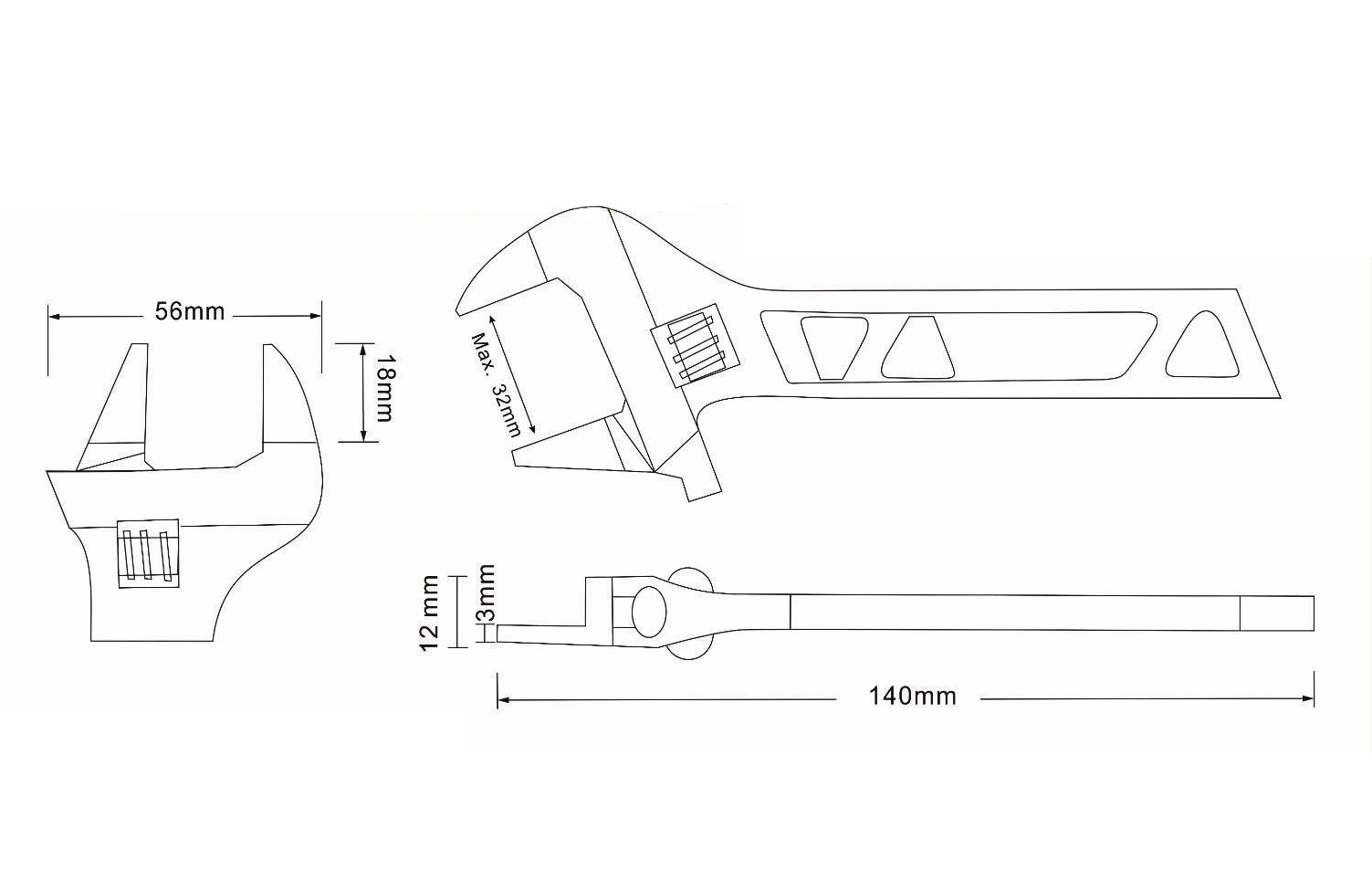 Stubby 3mm Super Thin Slim 30mm Wide Open Adjustable Wrench Shifter