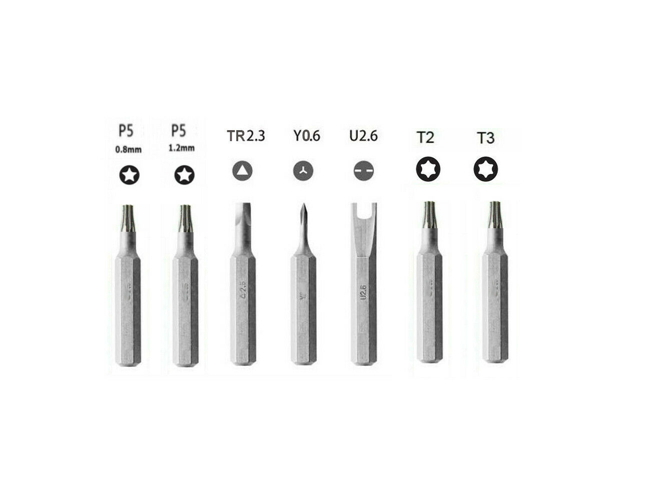 Precision Screwdriver Bits Option: Pentalobe 0.8,1.2mm/Torx T2-6,Y0.6,U2.6,TR2.3