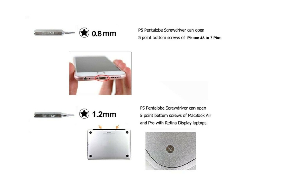 Precision Screwdriver Bits Option: Pentalobe 0.8,1.2mm/Torx T2-6,Y0.6,U2.6,TR2.3