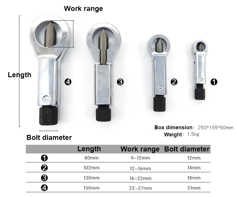 9-27mm 4pc Nut Splitter Broken Damage Corrode Stuck Nut Remover