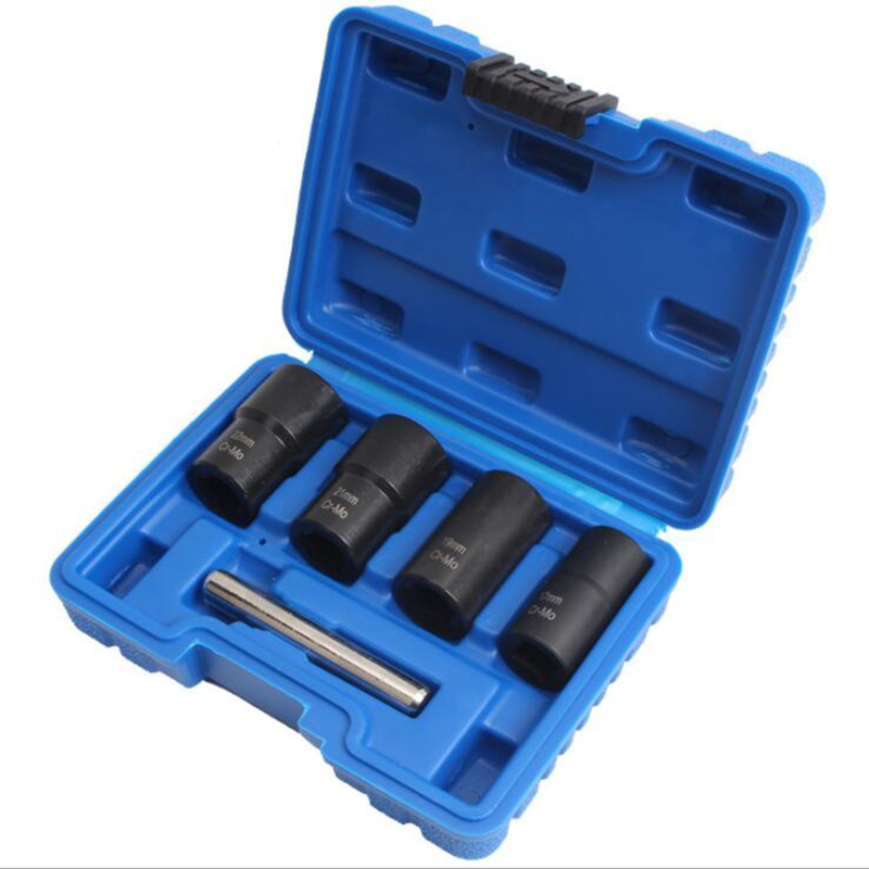 5pc 1/2" Dr. Cr-Mo Spiral Twist Socket for Damaged Round Bolt Lug Nut:17,19,21,22mm