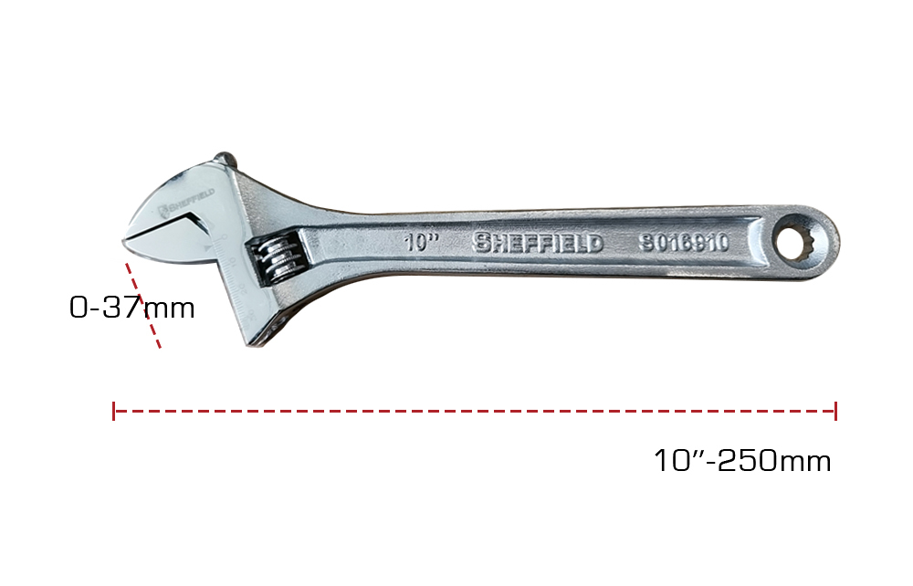 Sheffield S016910 10"/250mm Cr-V Steel Adjustable Wrench Shifter Max. 37mm Wide Open Jaw