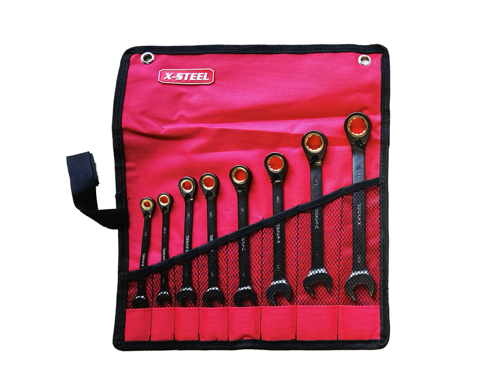 SAE Imperial Reversible Ratchet Combination Ring Open End Spanner 8pc Set